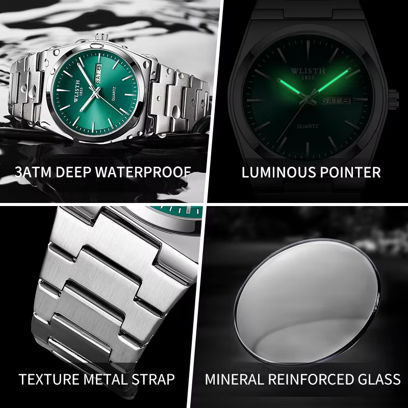 Man Watch Quartz Watch Luxury Waterproof Luminous Date Week Stainless Steel Men's Watch Male relógios masculino reloj hombre
